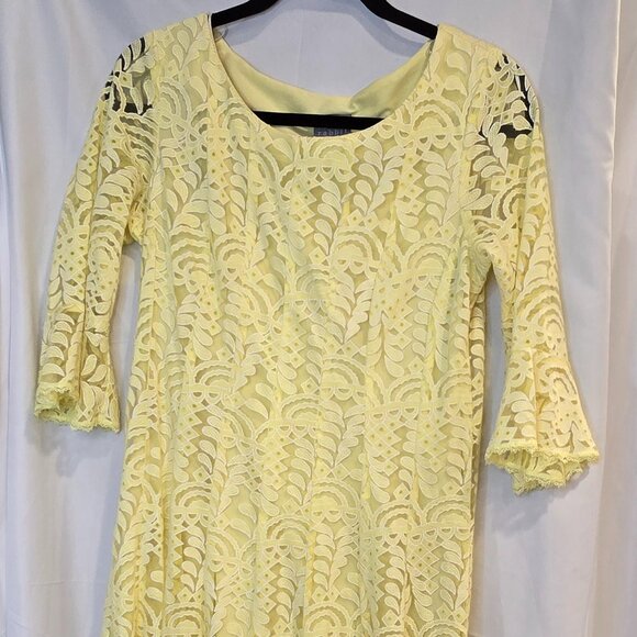 Rabbit Design 3/4 Bell Sleeve Abstract Lace Fit & Flare Dress 10 Yellow - Picture 1 of 8